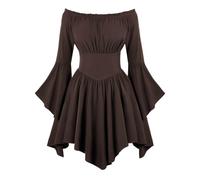 Vestido casual para mujer, hombros descubiertos, dobladillo fruncido, vestido de verano para Halloween, vestido midi bohemio con estampado floral, café, S