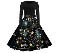 Vestido casual para mujer, manga larga, cuello redondo, estilo cómodo y versátil para salidas informales, fines de semana, vacaciones y fiestas, diseño relajado para vestir de temporada, azul oscuro