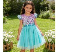 Vestido casual para niñas, unicornio, dinosaurio, princesa, sirena, vestido de verano, manga con vuelo, ropa de juego de dibujos animados, falda acampanada