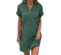 Vestido casual para primavera y otoño, con cuello en V, color liso, para invitada de boda, para mujer, Reino Unido, verde, M