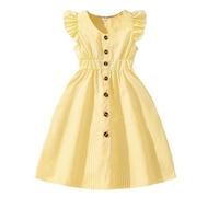 Vestido Casual Sin Mangas Una Línea Botón Down Volantes Rayas Vestidos 8 12 Años, amarillo, 11-12 años