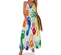 Vestido Casual Tallas Sin Espalda para Mujer, Vestidos Playeros De Verano, Sin Mangas Casual, Divertidas Huellas Manos, Vestido Maxi para Fiesta, Vestidos Largo Tirantes Delgados, Grafitis Coloridos