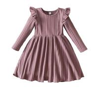 Vestido Ceremonia Niña - Vestido De Punto Acanalado De Manga Larga para Niñas Elegante E Informal para Fiestas con Tejido Elástico Suave Y Cómodo (6-7 Years)