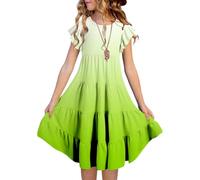 Vestido Ceremonia Niña - Vestido Informal De Verano para Niña con Cuello Redondo Mangas con Volantes Corte A Degradado (6-15 Años) (Light Green1 12-13 Years)
