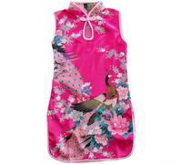 Vestido Cheongsam de corte ajustado con estampado floral de pavo real, estilo tradicional chino Qipao para uso casual y vacaciones (10 rosas)