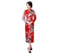Vestido Cheongsam de manga larga para mujer, estilo chino con elegante patrón impreso de pavo real, ajuste Qipao para uso diario, para ocio, citas, compras, fiestas, vacaciones, celebraciones durante