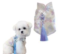 Vestido chino Cheongsam para perro, Qipao con estampado de mariposa con borla y nudo, traje de estilo chino tradicional para perros y gatos pequeños, disfraz festivo para cachorro y gatito (XL)