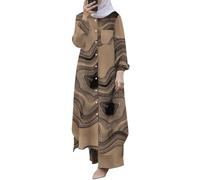 Vestido chino tradicional para mujer, camisa y pantalones abotonados de manga larga, vestido casual Abaya, Vestidos de Dubai Vestidos de Mujer, café, S