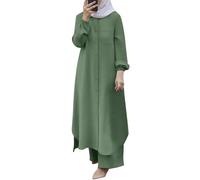 Vestido chino tradicional para mujer, camisa y pantalones abotonados de manga larga, vestido casual Abaya, Vestidos de Dubai Vestidos de Mujer, Verde, 3XL