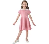 Vestido clásico de verano para niñas en estilo escolar Vestido de manga corta con patrón de contraste cuello redondo vestido swing vestido monocolor vestido de algodón casual vestido midi hasta la