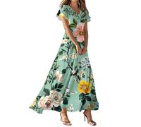 Vestido Coctel Mujer, Tallas Grandes Vestidos De Fiesta Vestido Midi Mujer Vestidos Largo Elegante De Manga Corta con Cuello En V Y Estampado Floral para Estilo A Ligero Ideal para El Verano Invitada