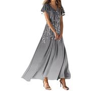 Vestido Coctel Mujer, Vestido Talla Grande Mujer Vestidos De Fiesta Vestidos Largo Informal De Manga Corta con Cuello En V Y Estampado Floral para Estilo Veraniego Corte A Ligero Y Elegante Largos