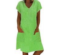 Vestido con bolsillos, estilo casual, de algodón, vestido de verano, talla grande, camiseta femenina, vestido de mujer, vestido casual con cinturón para mujer, verde, M