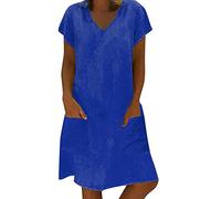 Vestido con bolsillos, estilo casual, de algodón, vestido de verano, talla grande, camiseta femenina, vestido de mujer, vestido casual con cinturón para mujer, azul, L