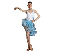 Vestido con borlas para Baile Latino para niñas, Falda para Bailar Rumba, Salsa y Tango, Trajes de Escenario para competición,Azul,160