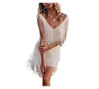 Vestido con borlas, Sexy, Cuello en V, sin Mangas, Espalda Descubierta, for Fiesta, for Mujer, Noche, Elegante, con Flecos, Verano, Ajustado, Minivestido for Mujer(XL)