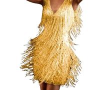 Vestido con borlas Vestido de fiesta noche for mujer, elegante, ajustado, sexy, for club, camisola con borlas, minivestido baile for Vestido corto sin mangas con flecos(Yellow,M)