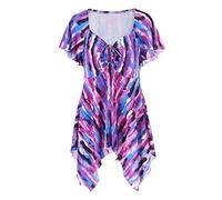 Vestido con Cuello en V para Mujer Vestido a Media Pierna de Manga Corta con Estampado Floral Casual Split Camiseta de Lino y algodón de Verano con Dobladillo Irregular Túnica Informal con Cuello