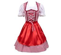 Vestido con falda de cuadros rojos y delantal a juego for Oktoberfest, traje tradicional alemán Dirndl for mujer(2xl)