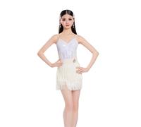 Vestido con Flecos para niñas, Traje de Baile de cha cha Jazz, Atuendo escénico con borlas, Vestido Latino, Ropa de Baile para competiciones de Baile de salón,Blanca,150