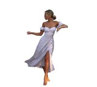 Vestido con Hombros Descubiertos Vestido Floral con Hombros Descubiertos for Mujer, Nuevo Vestido de Verano a la Moda Abertura, Largo, Ajustado, Estampado, Sexy, for Noche(Purple,M)