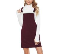 Vestido con purpurina negro ajustable con botones y tirantes para invierno, vestido de peto con bolsillos, elegante vestido de pana monocolor, vestido de pana para adolescentes, niñas, vestido de