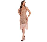 Vestido con purpurina para mujer, elegante, vestido de lentejuelas, vestido de los años 20, vestido de flecos, sin mangas, cuello en V, vestido de cóctel, vestido de noche, minivestido de carnaval, O