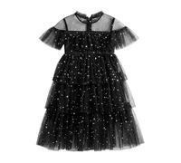 Vestido con Volantes para Baile con Lentejuelas de Estrellas y Luna para niñas pequeñas, Tirantes, Cintura elástica, Falda tutú, Brillante, Ideal para actuaciones, Tallas 2-8.