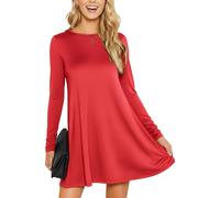 Vestido con Vuelo en Forma de A para Mujer - Largo por Debajo de la Rodilla - Colores Lisos - Rojo - L/XL - UK 16/EU 44 (Talla Grande)