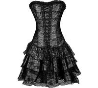 Vestido corsé corsé vestido corsé de pecho completo disfraces mujer Burlesque Rock Moulin Rouge gótico corsé falda de encaje tallas grandes Halloween corsé falda de tul tutú, Negro , L
