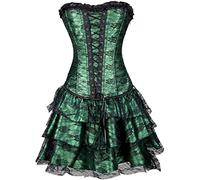 Vestido corsé corsé vestido corsé de pecho completo disfraces mujer Burlesque Rock Moulin Rouge gótico corsé falda de encaje tallas grandes Halloween corsé falda de tul tutú, verde, XL