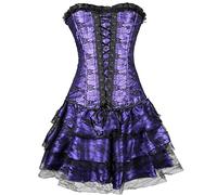 Vestido corsé corsé vestido corsé de pecho completo disfraces mujer Burlesque Rock Moulin Rouge gótico corsé falda de encaje tallas grandes Halloween corsé falda de tul tutú, morado, M