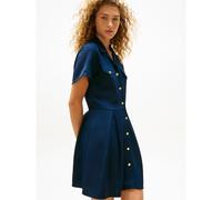 Vestido corto abotonado de manga corta Mujer Talla 38. Color Azul