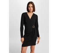 Vestido corto ajustado, efecto drapeado Mujer Talla 40. Color Negro