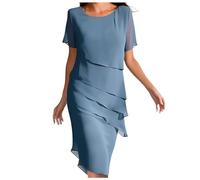 Vestido Corto Azul YOGALULU para Mujeres Jóvenes y Tallas Grandes, Manga Corta, Cuello Redondo, Ajustado, Talla L/XL, Ideal para Bodas y Eventos Formales