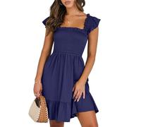 Vestido Corto Bohemio con Escote Cuadrado, sin Mangas, Informal, con Volantes y Espalda Descubierta, Estilo Veraniego, Moderno, for Mujer, 2024(4#,M)