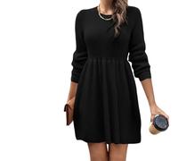 Vestido corto casual de punto acanalado de manga larga para otoño e invierno para mujer, para otoño e invierno, Negro, S