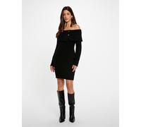 Vestido corto con cuello bardot negro mujer XS