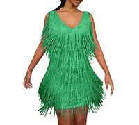 Vestido corto de baile con flecos y lentejuelas para mujer, sin mangas, cuello en V, para graduación, carnaval, club, fiesta, baile latino, vestido corto