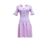 Vestido corto de manga corta con botones y solapa para mujer, ajustado, acampanado, con volantes, 1060, S