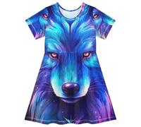 Vestido corto de verano con lobo morado azul para niñas pequeñas, Lobo púrpura azul, 2 Años
