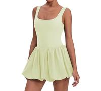 Vestido Corto de Verano para Mujer Elegante Halter Corto Vestido Burbuja Sin Mangas Espalda Descubierta Fiesta Cóctel Vestidos Línea A Leotardo de Algodón para Ballet