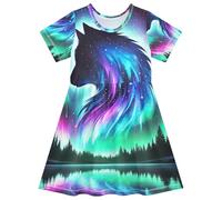 Vestido corto de verano para niñas pequeñas, diseño de flores de lobo Aurora, Aurora Wolf, 3 años