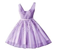 Vestido Corto Formal de Mujer con Encaje y Tul, Ideal para Fiestas de graduación, cócteles y Eventos Especiales. Color Morado, Talla 3X Large.