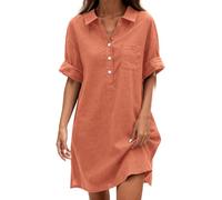 Vestido corto informal de verano - Vestidos de mujer con cuello en V y mangas cortas vestido con botones de color liso liso vestidos lisos ligeros fluidos Dress corto delantero y largo detrás vestido