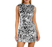 Vestido Corto Mujer Fiesta Lentejuelas Brillante Sin Mangas Ajustado Falda Mini para Club. Vestido Negro Mujer Sexy.