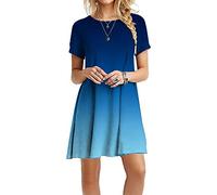 Vestido Corto Mujer Verano Tie-Dye Degradado Impreso, Moda Casual de Camiseta Suelto Cuello Redondo Manga Corta Elegantes Basico Vestidos de Playa Tallas Grandes S-5XL (2XL,Cielo Azul)