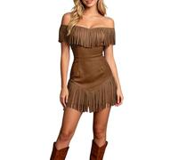 Vestido corto para mujer occidental sexy manga corta cuello en V vestido con flecos de verano con hombros descubiertos, elegantes vestidos ajustados vintage para conciertos campesinos vacaciones