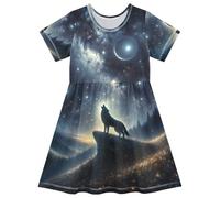 Vestido corto para niñas pequeñas, diseño de lobo aullando relámpago, ropa casual para niños, Wolf Howling Lightning Sky, 3 años
