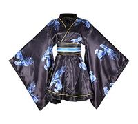 Vestido corto sexy tipo kimono para disfraz de geisha yukata japonesa, vestido con estampado floral, conjunto de cinturón Obi, fiesta de Halloween, traje de fiesta de cosplay (56# negro, talla única)